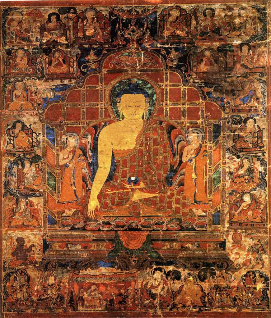 British Museum Top 20 Buddhism 11 Shakyamuni Buddha With Two Disciples and the 18 Arhats Tangka 11. Shakyamuni Buddha With Two Disciples and the 18 Arhats Tangka - Tibet, mid-15C, 93 x 79 cm. The British Museum has many artifacts that are not on display, like this one. Shariputra and Maudgalyayana flank Buddha, who sits on an elaborate throne structure composed of a broad pedestal and a large screen like backing. The eighteen arhats are to the left and right of the painting, while at the bottom two corners are the four Heavenly Kings. Photo � Marilyn Rhie and Robert Thurman: Wisdom and Compassion - The Sacred Art Of Tibet.